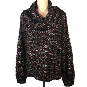 Express Cowl Neck Fuzzy Cozy Colorful Knit Long Sleeve Slouchy Sweater Size S